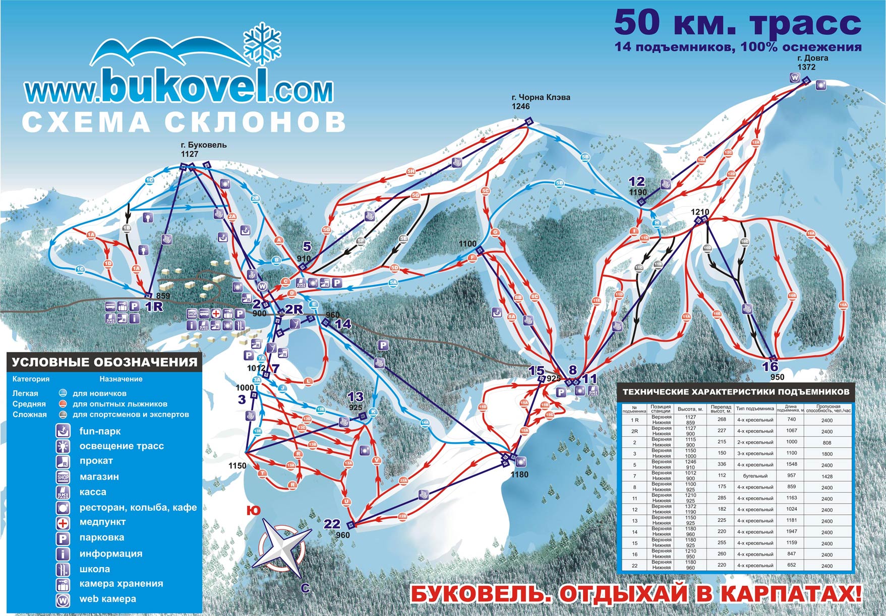 Карта лижних трас в Буковелі